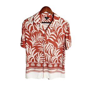 Men's Express Floral Hawaiian Camp Collar Short Sleeve Shirt Rayon - Red & White